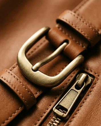 Leather-wrapped paddle grip against pebbled navy leather