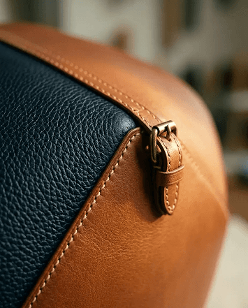 Brass zips and the swan pull on the Bellagio duffel