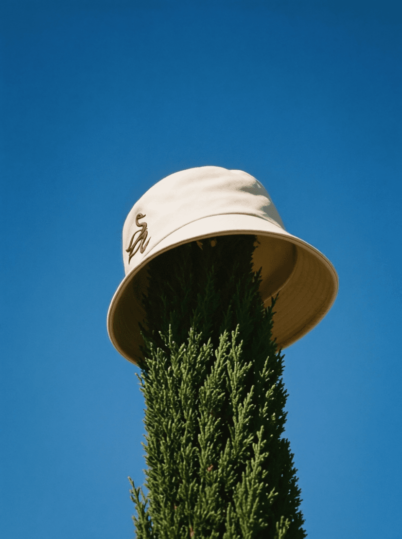 Bucket hat against a blue sky
